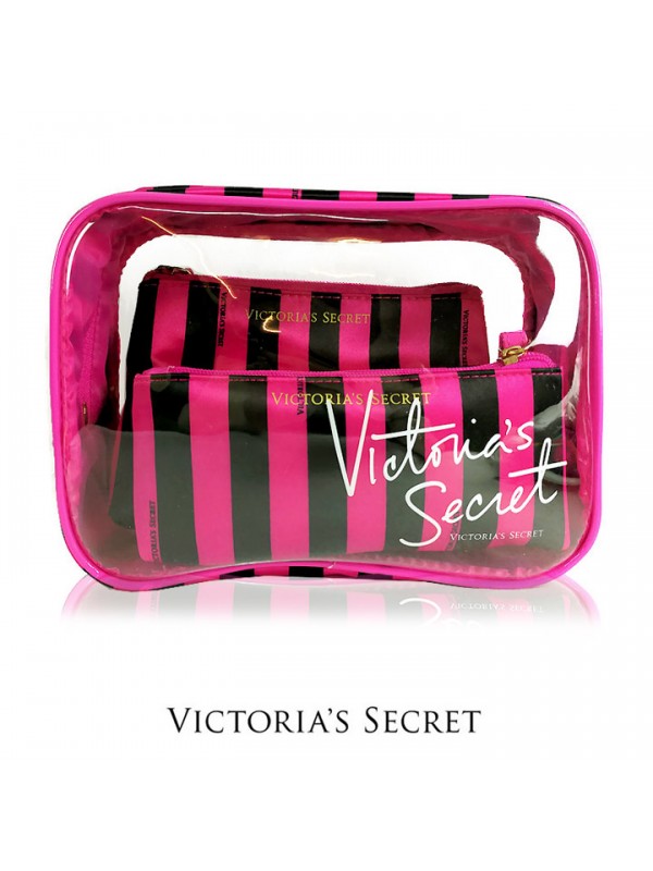 VCHB-270*VICTORIA'S SECRET 3PCS COSMETIC POUCH SET (BLACK STRIPE) VCHB-270*VICTORIA'S SECRET 3PCS COSMETIC POUCH SET (BLACK STRIPE)